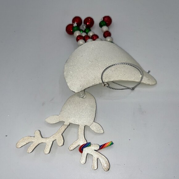 Vintage Pier One Pier 1 Metal Glitter Reindeer Ornament Red Green Dangly Legs - Picture 12 of 15